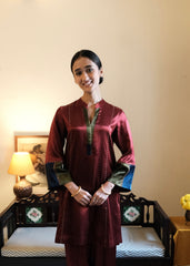 Madder Red Daani Mashru Silk Kurta with Satin Salwar