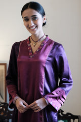 Magenta Pink & Purple Daani Mashru Kurta with Cotton Satin Salwar & Leheriya dupatta