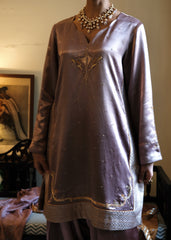Lilac-Pink Mashru Silk Kurta with Banarasi Brocade Panels, Salwar & Silk Tie-Dye Dupatta
