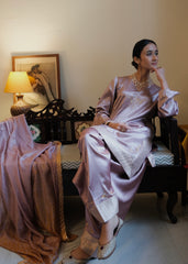 Lilac-Pink Mashru Silk Kurta with Banarasi Brocade Panels, Salwar & Silk Tie-Dye Dupatta