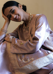 Lilac-Pink Mashru Silk Kurta with Banarasi Brocade Panels, Salwar & Silk Tie-Dye Dupatta