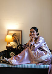 Lilac-Pink Mashru Silk Kurta with Banarasi Brocade Panels, Salwar & Silk Tie-Dye Dupatta
