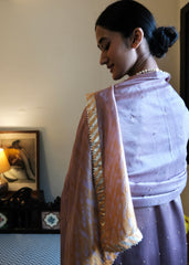 Lilac-Pink Mashru Silk Kurta with Banarasi Brocade Panels, Salwar & Silk Tie-Dye Dupatta