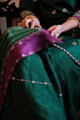 Bottle green Banarasi Kadhua Silk Kurti & Garara Set with Zari Stripes Organza dupatta