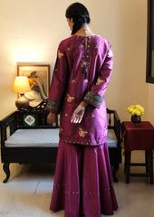 Magenta Banarasi Kadhua silk kurti & Garara set with striped tissue chanderi dupatta