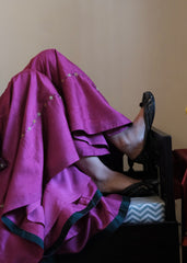 Magenta Banarasi Kadhua silk kurti & Garara set with striped tissue chanderi dupatta