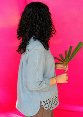 Saath Saath | Dusty Blue Kala Cotton Appliqué Top