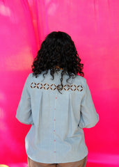 Saath Saath | Dusty Blue Kala Cotton Appliqué Top