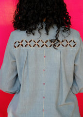 Saath Saath | Dusty Blue Kala Cotton Appliqué Top