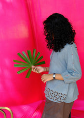 Saath Saath | Dusty Blue Kala Cotton Appliqué Top