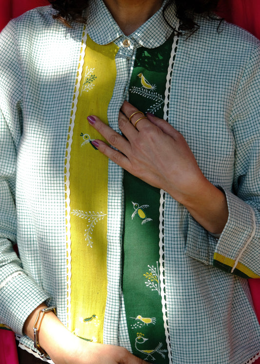 Saath Saath | Ivory Green Check Kala Cotton Top