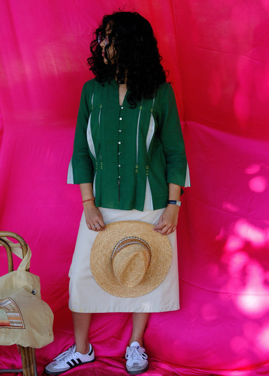 Saath Saath | Forest Green Kala Cotton Pleated Top with Elephant Motif