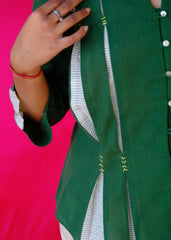 Saath Saath | Forest Green Kala Cotton Pleated Top with Elephant Motif