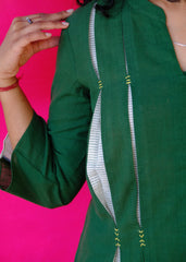 Saath Saath | Forest Green Kala Cotton Pleated Top with Elephant Motif