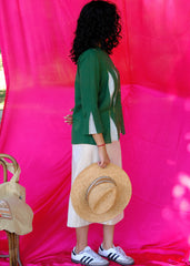 Saath Saath | Forest Green Kala Cotton Pleated Top with Elephant Motif