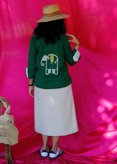 Saath Saath | Forest Green Kala Cotton Pleated Top with Elephant Motif