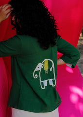 Saath Saath | Forest Green Kala Cotton Pleated Top with Elephant Motif