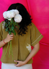 Saath Saath | Olive Green Kala Cotton Leaf Shibori Top