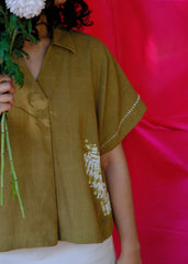 Saath Saath | Olive Green Kala Cotton Leaf Shibori Top