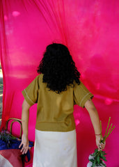 Saath Saath | Olive Green Kala Cotton Leaf Shibori Top