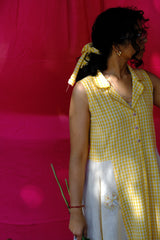Saath Saath | Daffodil Yellow Check Kala Cotton Midi Dress