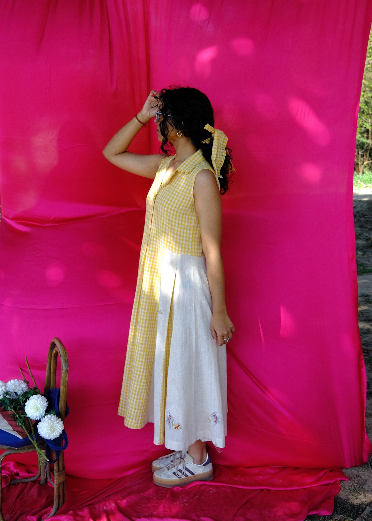 Saath Saath | Daffodil Yellow Check Kala Cotton Midi Dress