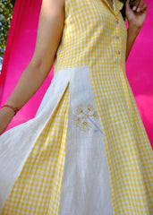 Saath Saath | Daffodil Yellow Check Kala Cotton Midi Dress