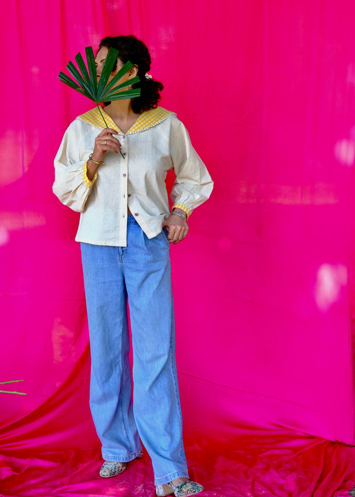 Saath Saath | Cream Kala Cotton Sailor Collar Top