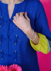 Saath Saath | Prussian Blue Kala Cotton Midi Dress with Pankou Buttons