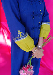 Saath Saath | Prussian Blue Kala Cotton Midi Dress with Pankou Buttons