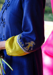 Saath Saath | Prussian Blue Kala Cotton Midi Dress with Pankou Buttons