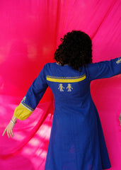 Saath Saath | Prussian Blue Kala Cotton Midi Dress with Pankou Buttons