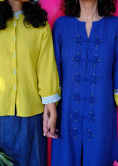 Saath Saath | Prussian Blue Kala Cotton Midi Dress with Pankou Buttons