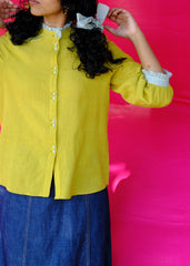 Saath Saath | Chartreuse Kala Cotton Check Frill Collar Top with Warli Motifs