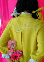 Saath Saath | Chartreuse Kala Cotton Check Frill Collar Top with Warli Motifs