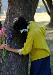 Saath Saath | Chartreuse Kala Cotton Check Frill Collar Top with Warli Motifs