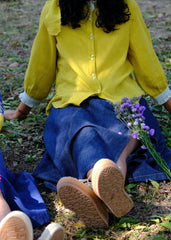 Saath Saath | Chartreuse Kala Cotton Check Frill Collar Top with Warli Motifs