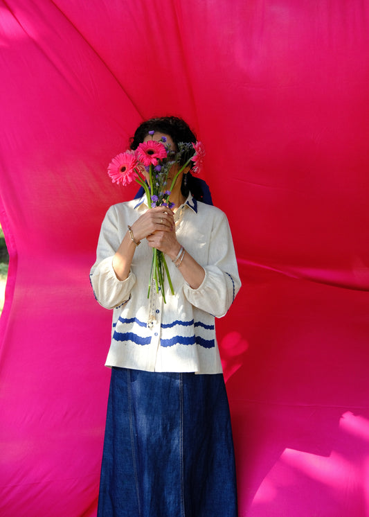 Saath Saath | Ivory Kala Cotton Appliqué Top with Lace Tie