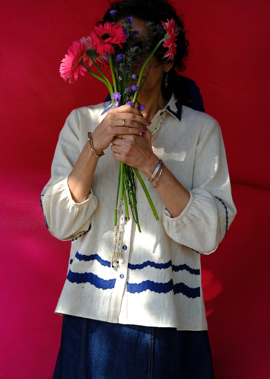 Saath Saath | Ivory Kala Cotton Appliqué Top with Lace Tie