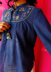 Saath Saath | Prussian Blue Kala Cotton Warli Yoke Top