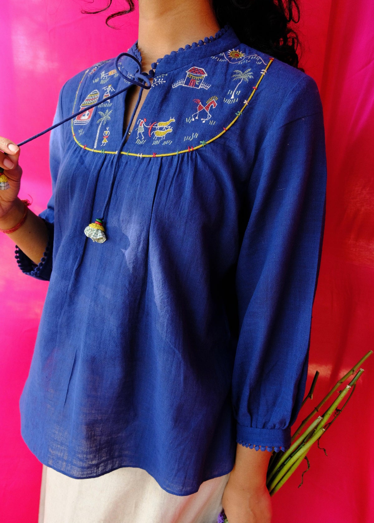 Saath Saath | Prussian Blue Kala Cotton Warli Yoke Top