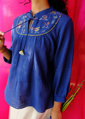 Saath Saath | Prussian Blue Kala Cotton Warli Yoke Top