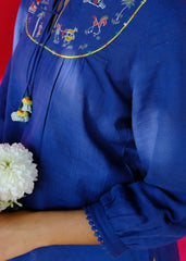 Saath Saath | Prussian Blue Kala Cotton Warli Yoke Top
