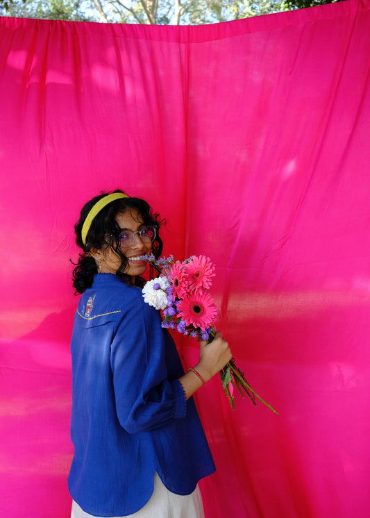 Saath Saath | Prussian Blue Kala Cotton Warli Yoke Top