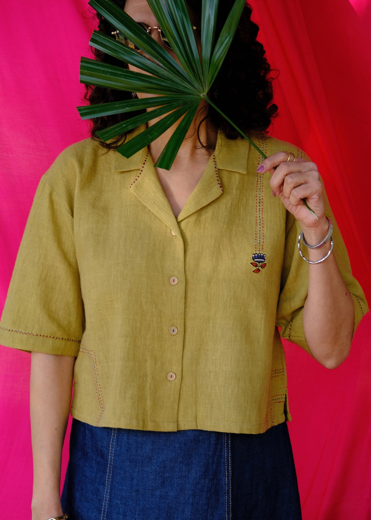 Saath Saath | Khaki Kala Cotton Appliqué Crop Top