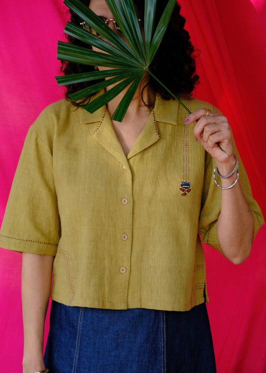 Saath Saath | Khaki Kala Cotton Appliqué Crop Top