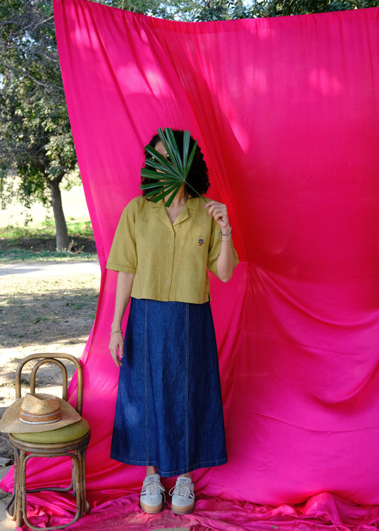 Saath Saath | Khaki Kala Cotton Appliqué Crop Top