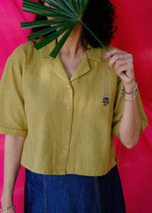 Saath Saath | Khaki Kala Cotton Appliqué Crop Top