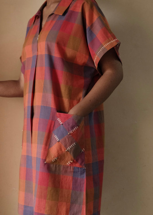 Madras check boxy fit shirt dress