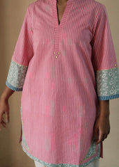 Pink daabu stripes short kurta